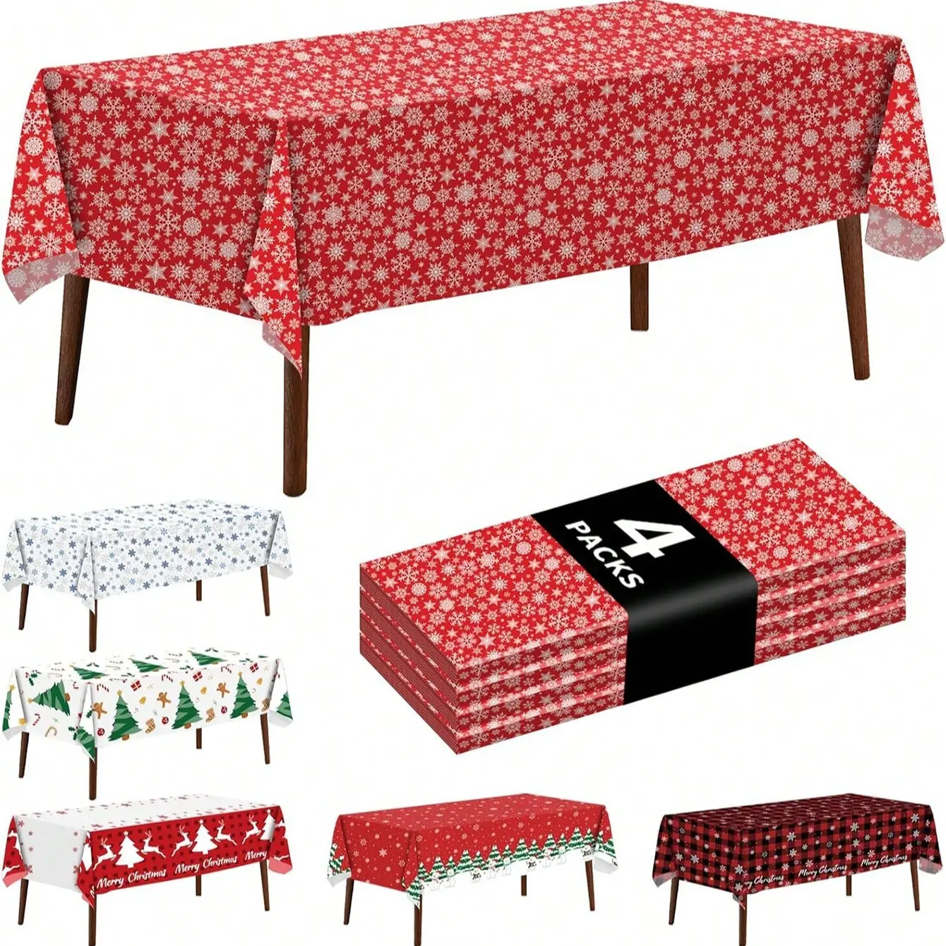 Christmas Disposable Tablecloth, Snowflake Christmas Tree Tablecloth, Party Decoration Plastic Tablecloth, Home Dining Room Decor, 54x108 Inches