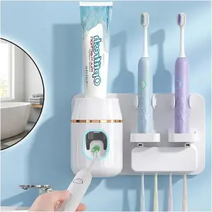 Toothpaste Dispenser Wall Mounted, Automatic Toothpaste Dispenser for Kids, Toothbrush Dispenser for Bathroom with 4 Toothbrush Slots