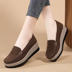 Comfortable Soft Sole Wedge Loafers - Women's Breathable Cut Out Platform Shoes for Daily Walking - Slip On Casual Shoes with Soft Insoles and Adjustable Straps