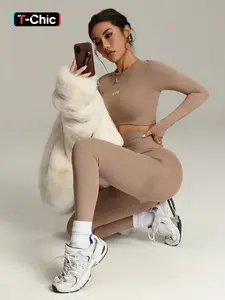 Two-Piece Set Women's Solid Crop Top & High Waist Shorts Sportswear Set, Sporty Casual Breathable Comfortable Two-piece for Gym Workout Running, Ladies Sportswear for All Seasons, Sports Activewear Set