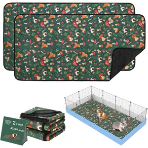 2 Pack Guinea Pig Cage Liners - Washable 47"X24" Bedding Pee Pad, Super Absorbent, Waterproof & Anti-Slip Reusable Mat for Rabbit, Hamster, Rat