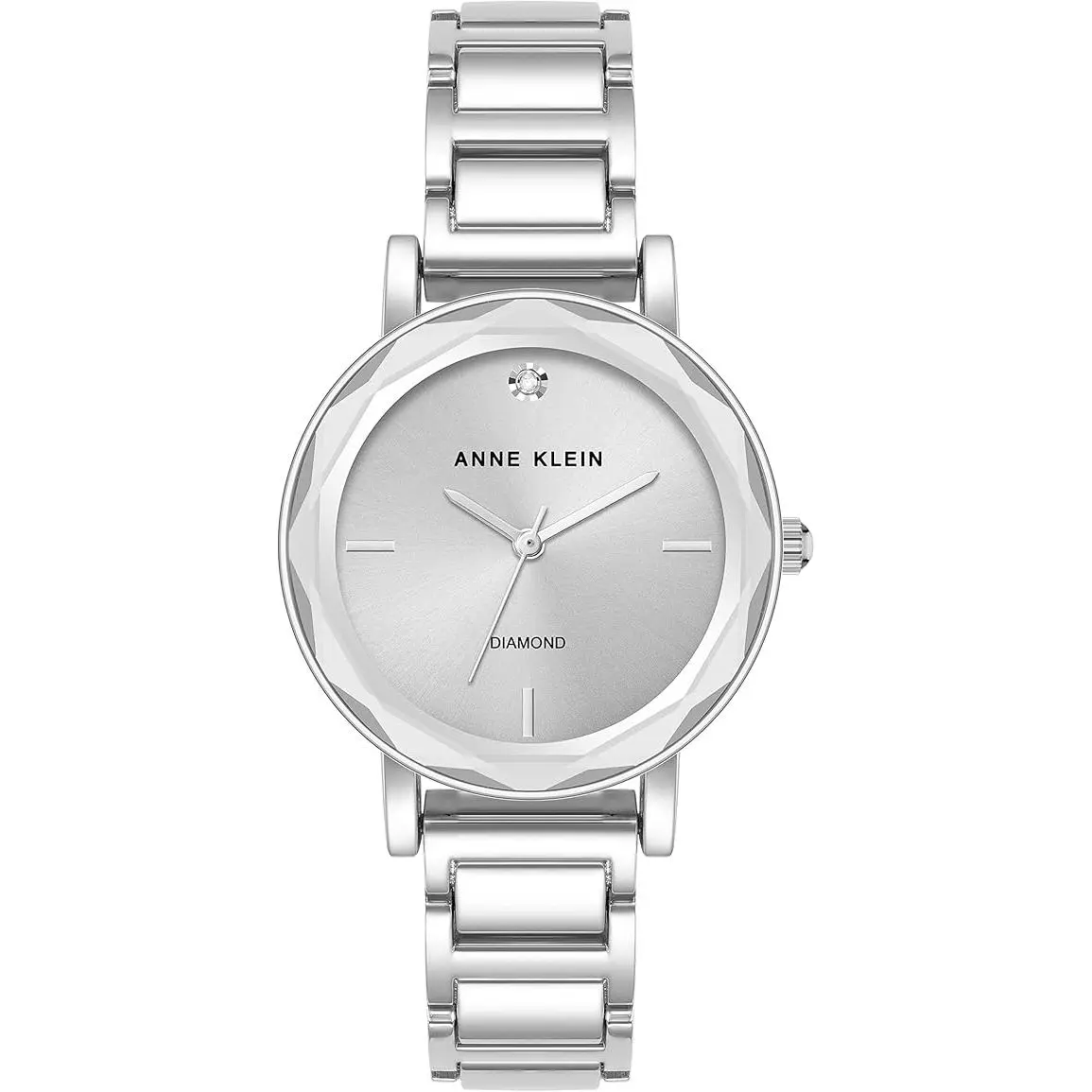 Anne Klein Silver-Tone Faceted Crystal Diamond Dial Ladies Watch AK-3967SVSV AK/3967SVSV