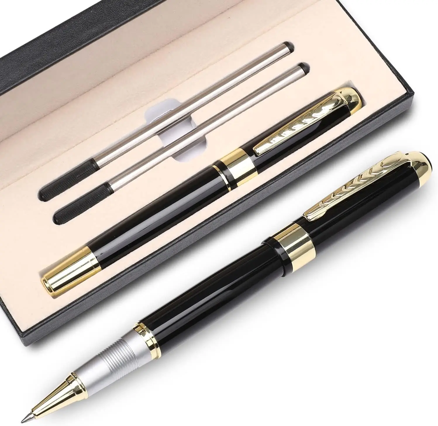 Luxury Executive Ballpoint Pen Set - 0.5mm Medium Point, Smooth Writing Pens, High-Quality Black Ink, Continuous Ink Flow, Refillable Office Stationery, Exquisite Gifts for Business Partners (Black Box)