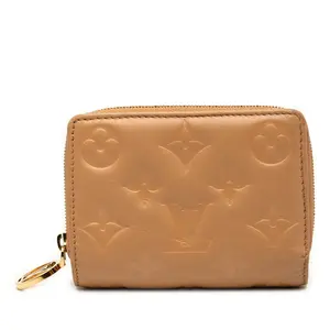 Pre-owned Louis Vuitton Lambskin Small Leather Goods Portefeuille Lou Monogram Embossed Wallet