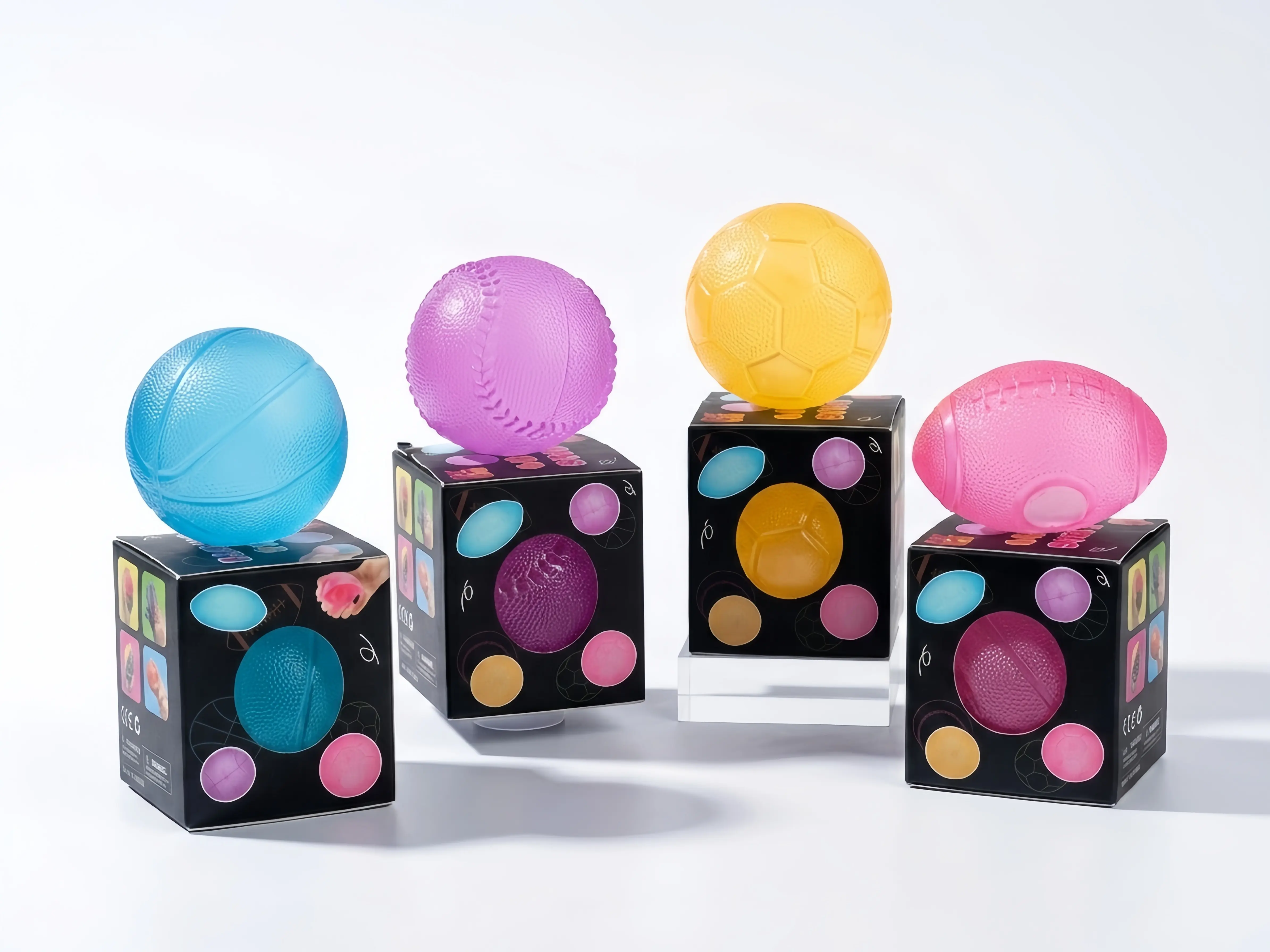 4pcs Soft Eco-Friendly Durable Slow-Rise Squishy Sports Balls Set - 4 Fan-Favorite Styles (Baseball, Soccer, Football), Trophy Holder, Oddly Satisfying Sensory Anxiety Relief Fidgets for Neurodivergent Kids, Back to School Haul Office Desk Toys
