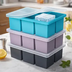Large Ice Cube Tray for Whiskey: 2inch Big Silicone Ice Trays with Lid for Whisky - 3Pack Old Fashioned Ice Cube Trays for Cocktail - Huge Square Cubed Bourbon Ice Cube Maker