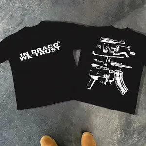Men's Oversized "In Draco We Trust" AK Draco Graphic T-Shirt - Unisex Menswear Streetwear Short-Sleeve Premium Cotton Fabric Soft Breathable Round Neck Casual Top, Gun Enthusiast Gift 67