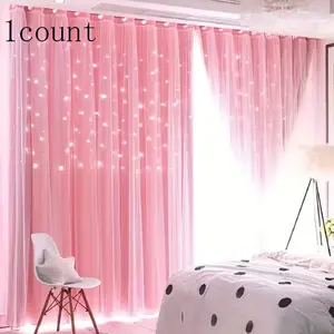 1pc Starry Sky Curtain with Dark Color, Dual Layer Drapery, and, All-Season Decorative Curtains for Living Room Window Curtain