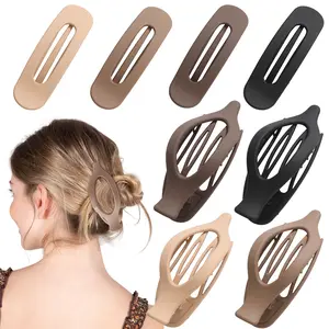 8 PCS Flat Hair Clips, Neutral Color Flat Claw Clips, 2 Styles French Concord Hair Clips for Women Girls, Large Curved Claw Clips for Thick Thin Hair, Strong Hold Duck Billed Clips