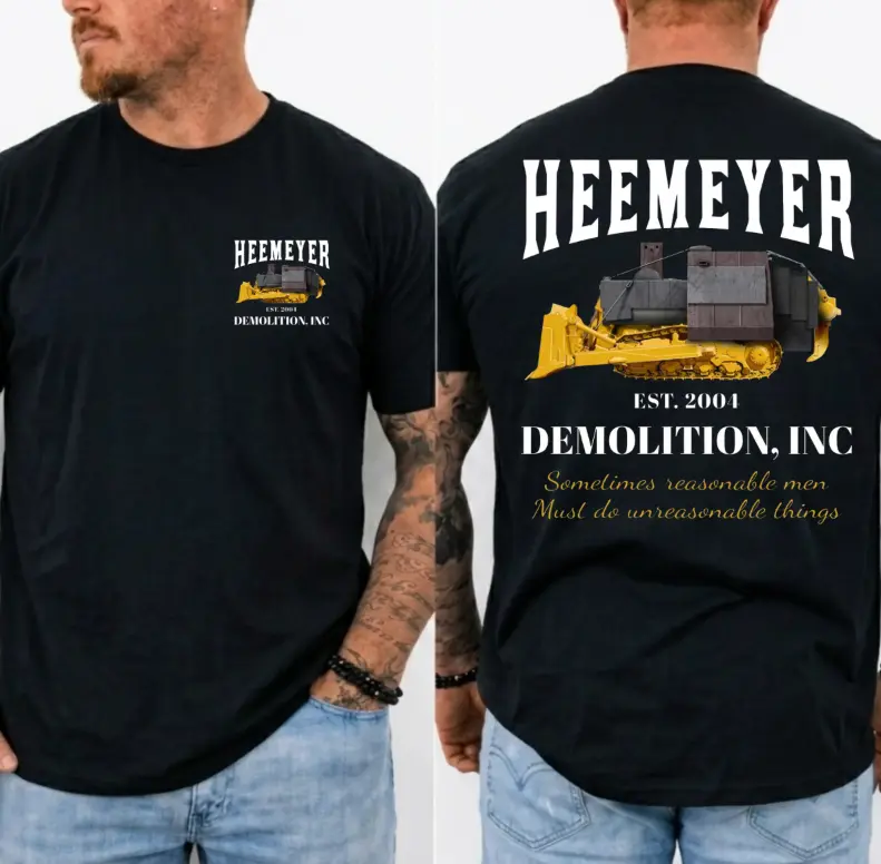 [Heavy Equipment Style] Unisex Demolition Graphic T-Shirt  Komatsu D355A Killdozer Inspired Tee, Vintage Construction Machine Shirt, HEEMEYER Demolition Theme Cotton Short Sleeve Crew Neck Top, Bulldozer Enthusiast Streetwear Gift