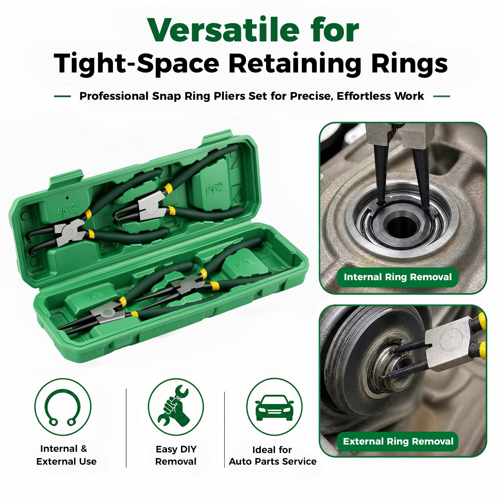 GJANSH 4 PCS Snap Ring Pliers Set, Heavy Duty Circlip Pliers Kit 7 Inch for Snap Ring Removal tool Retaining Straight Bent Lock Ring Pliers Set with Storage Case fathersdaygift