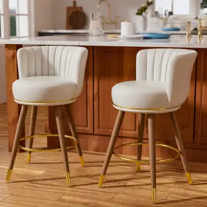 HomeZeer 360° Swivel Bar Stools Set of 2, Counter Height BarStools with Back, Leather Swivel Kitchen Stools with Wood Legs and Footrest, Upholstered Pub Bar Chairs Kitchen Island