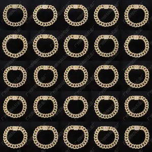 VVS1 Clarity Rhombic Moissanite Bracelet Alloy jewelry 12mm English letter flip cover full diamond chain hiphop European and American style