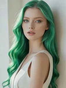 Cosplay & Theme Party Wig - Vibrant Green Long Curly Synthetic Hair, Dramatic Yet Natural Look for Costumes, Holiday Events (St. Patrick's/Easter) & Special Occasions styled  wig Honey Blonde Highlight Wavy Bob kc  wigs