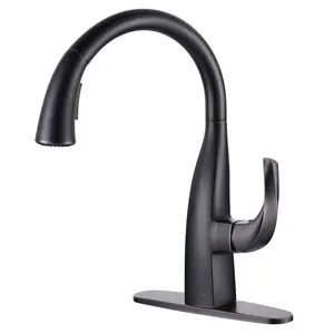 WOWOW Single Handle Pull Down Sprayer Kitchen Faucet with Vintage Gooseneck and Deckplate Included in Oil Rubbed Bronze