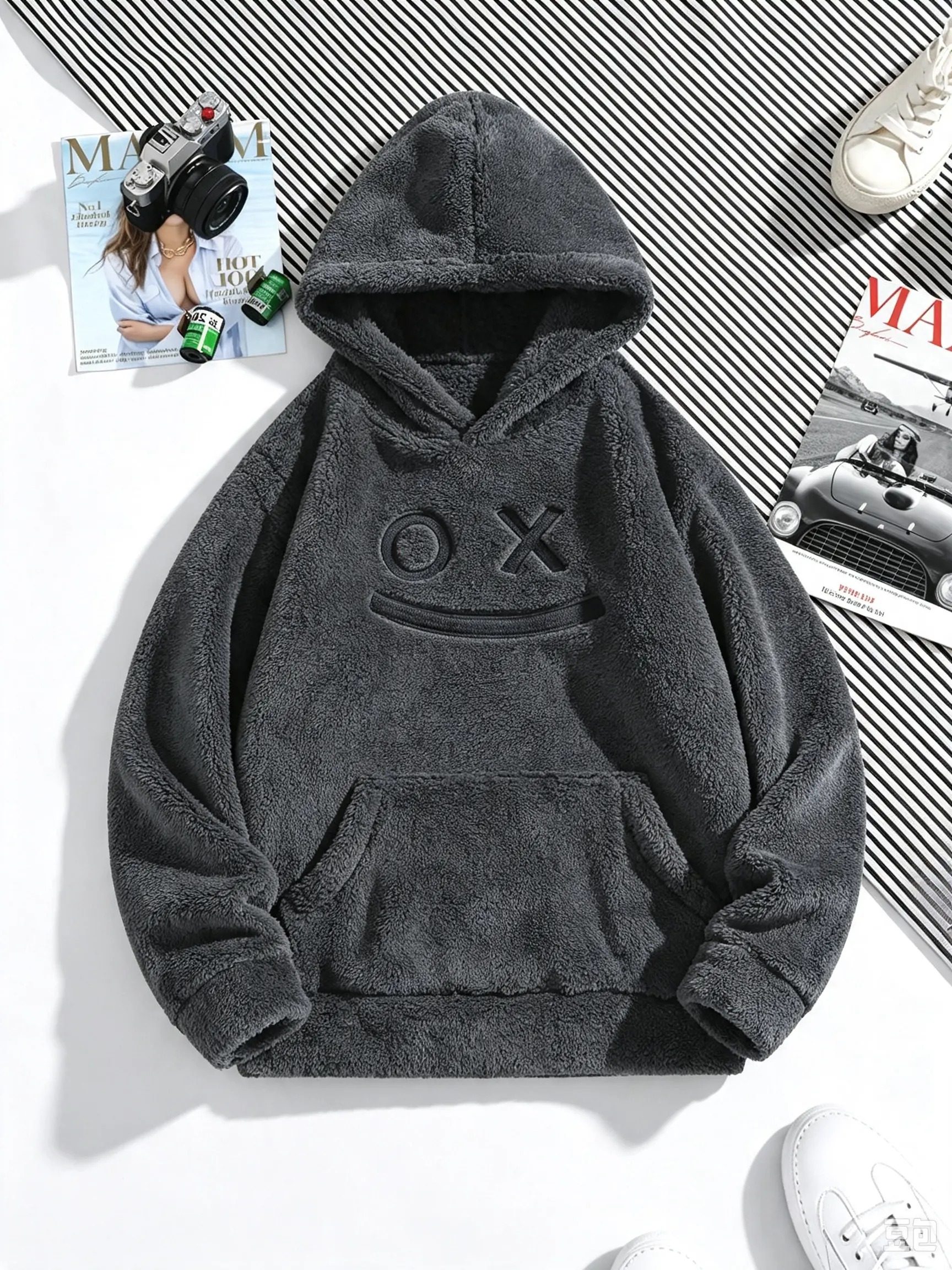 Men's Embroidered Fleece Hoodie, Loose Fit Casual Pullover Sweatshirt, Long Sleeve Hooded Top for Daily Wear