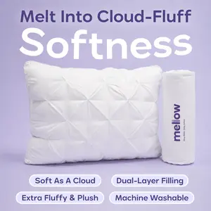 Mellow Sleep | Ploof Pillow – Extra-Fluffy Dual-Layer Pillow, Cloud-Like Soft Plush Bed Pillow with Breathable Support, Never Flat, Neck-Cradling Comfort for Side, Back & Stomach Sleepers, Machine Washable