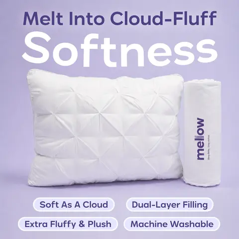 Mellow Sleep | Ploof Pillow – Extra-Fluffy Dual-Layer Pillow, Cloud-Like Soft Plush Bed Pillow with Breathable Support, Never Flat, Neck-Cradling Comfort for Side, Back & Stomach Sleepers, Machine Washable