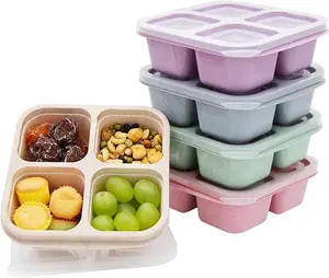 2024 New 4-Pack Bento Box, 4 Compartment Snack Container, Divided Bento Snack Box, Meal Prep, Kids/Toddler/Adult Lunch Box, Food Storage Container for School, Work and Travel (Multi-Color-1) Tableware