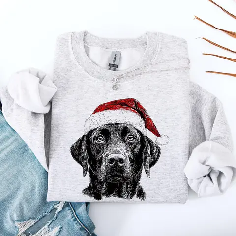 Black Lab Santa Christmas Labrador Dog Lover Holiday Paws Keepsake Collectible Edition For Animal Lovers Sweatshirt, Crew Neck, Women's, Crewneck