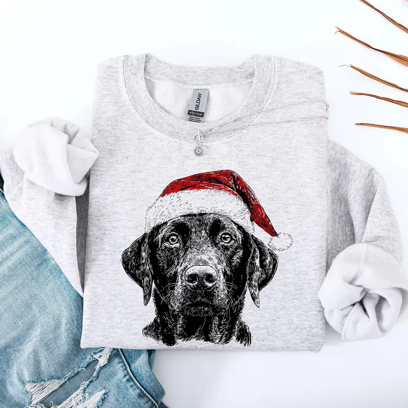 Black Lab Santa Christmas Labrador Dog Lover Holiday Paws Keepsake Collectible Edition For Animal Lovers Sweatshirt, Crew Neck, Women's, Crewneck