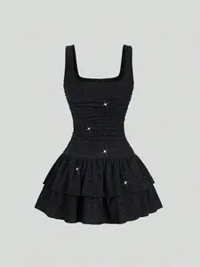 Women's Fashion Party Dress Mini Slim-Fitting Sparkle Cake Hem, Elegant Plain Design, All Seasons Wear, New Arrival