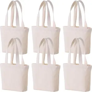 Custom Small Canvas Tote Bag 10" X 8" X 3" DIY Blank Canvas Bag for Printing Embroidery Painting Eco-Friendly Cotton Tote Generic