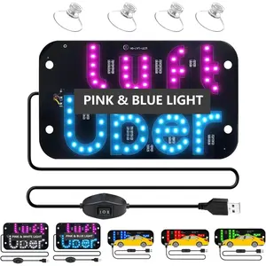 LED Taxi Windshield Light Sign TypeA Pink+Blue Dual-Color USB-Powered Display with Suction Cups & Touch Dimmer for Enhanced Night Visibility Holiday Gift