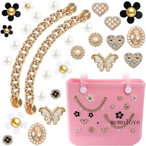 Charms for Bogg Bag Pearls & Flowers Butterfly & Bling Chain Accessories Compatible Simply Southern Beach Bag Tote Insert