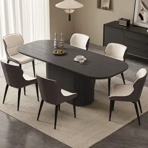 Guyii Black Grey Oval Dining Table Set with 4/6/8 Chairs Modern Kitchen Table Sturdy Base Spacious Top Easy Assembly Perfect for Dining Room Bar Living Room Wooden Tabletop