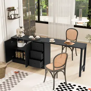 U_STYLE 89.7'' Wooden Sideboard with Extendable Table, Multifunctional Storage Cabinet with 2 Doors and 3 Drawers, for Living Room, Study, Foyer and Kitchen