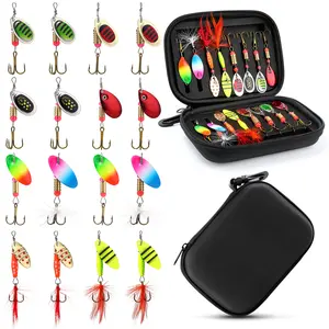 16pcs Spinnerbait Kit with Feathered Treble Hooks, Metal Spinner Lures for Bass Trout Fishing, All-Purpose Fishing Lure Set for Freshwater Saltwater, Compact EVA Tackle Box Storage