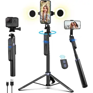 70" Auto Face Tracking Tripod for iPhone,360 Rotation Travel Selfie Stick Stand,Face Tracking Phone Tripod with Light and Remote,Applied to Tiktok YouTube Vlog Video Recording