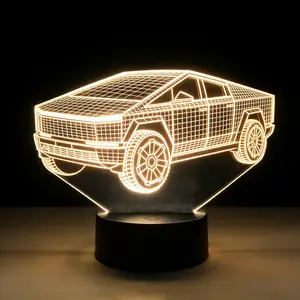 Telsa Cybertruck Sedan Night Light 3D Illusion Lamp for Kids 16 Colors Changing with Remote Control Dim Function Creative Birthday Xmas Gifts for Kids Boys Bedroom Decor