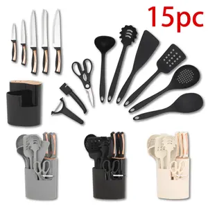 Upgrade Your Kitchen! 15pc Aesthetic Black & Rose Gold Knife & Utensil Set | Perfect Gift Idea  #TikTokShopFinds