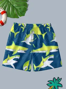 Cool Shark Print Beach Shorts for Boys, Summer Quick-Dry Short Pants, Essential for Beach Vacation, Loose-Fitting Casual Style