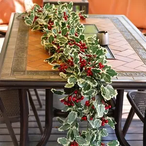 Artificial Christmas Vine Wreath with Berries, 5.74ft Holiday Decor, DIY Garland for Home Kitchen Office Yard Decoration, Festive Wreath