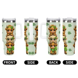 Dr Pepper 40oz Tumbler With Handle & Straw, Adorable Stacked Bears Design Lucky Charm Highland Cow, Insulated Stainless Steel Travel Mug, St Patrick Inspired Green Aesthetic,The Cup Brings Good Luck, Flasks Gift For Dr Pepper Lovers, Trendy TikTok Tumbler