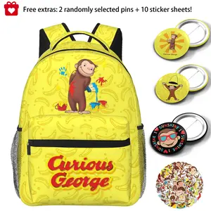 Casual Curious george Outdoor Backpack Curious george toys Laptop Daypack Aesthetic Plush Print Curious george stuffed animal Travel Backpack for School Work Camping Women Men, Ideal for Music Festivals, Birthday Gifts & Christmas Full