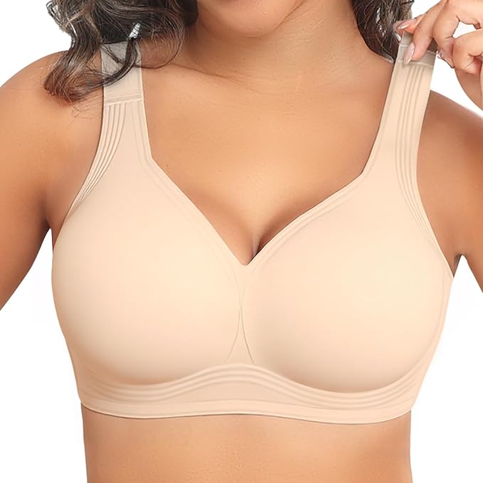 PoseFree Women's Seamless Wireless Supportive Push Up Comfort Soft No Underwire Full Coverage T-Shirt, Breathable Design 32 dd Bras Customizable Silky Adjustable