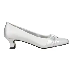 Easy Street Womens Waive Metallic Square Toe Kitten Pumps Dress Casual Low Heel 1-2" - Silver