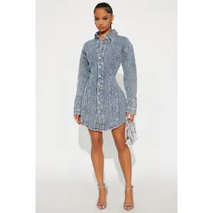 Alessandra Textured Denim Mini Dress - Medium Wash