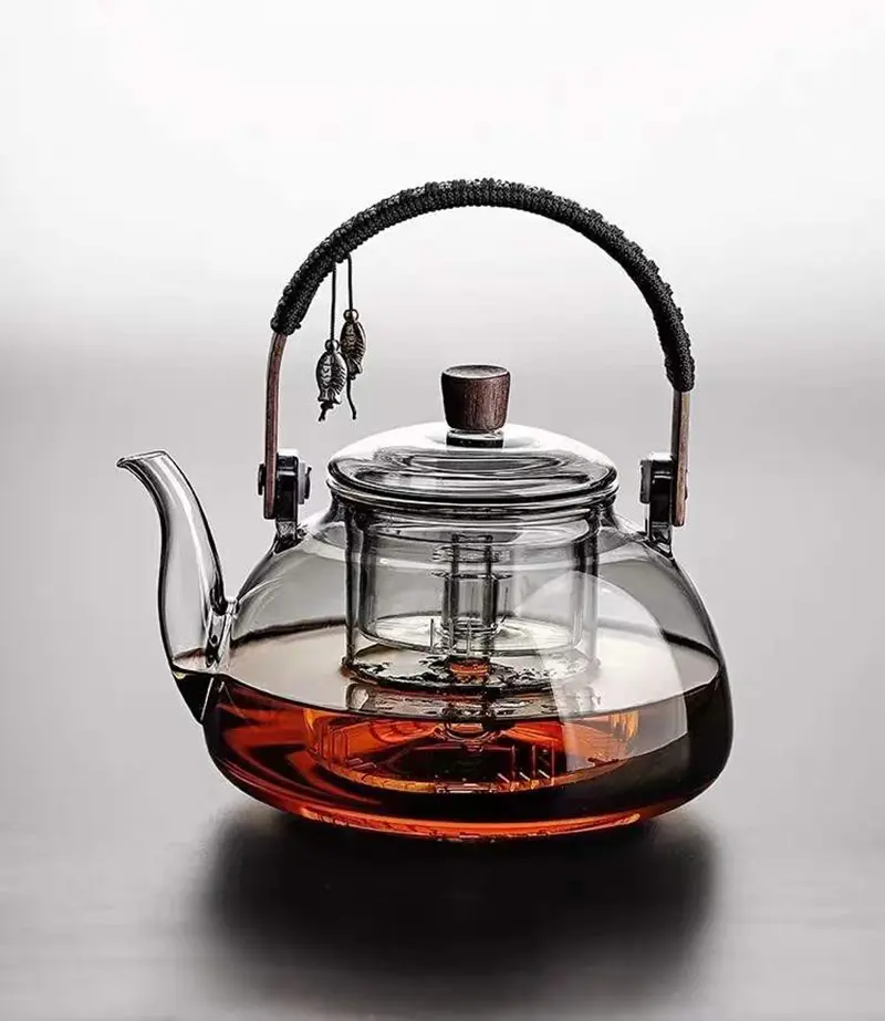 ZENATION Japanese Style 950ml Glass Teapot with Removable Infuser, Stovetop Safe Tea Kettle, Blooming and Loose Leaf Tea Maker Set (Gray) Borosilicate Stylish Teacup Fruit