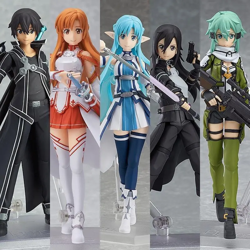 10cm SAO Progressive Scherzo of Deep Night Asuna Kirito Sinon Action Figure Set Movable Model Collectible Anime Toy