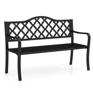 COSTWAY - 50.5 Inch Patio Bench with Curved Armrests for 2-3 People-Black