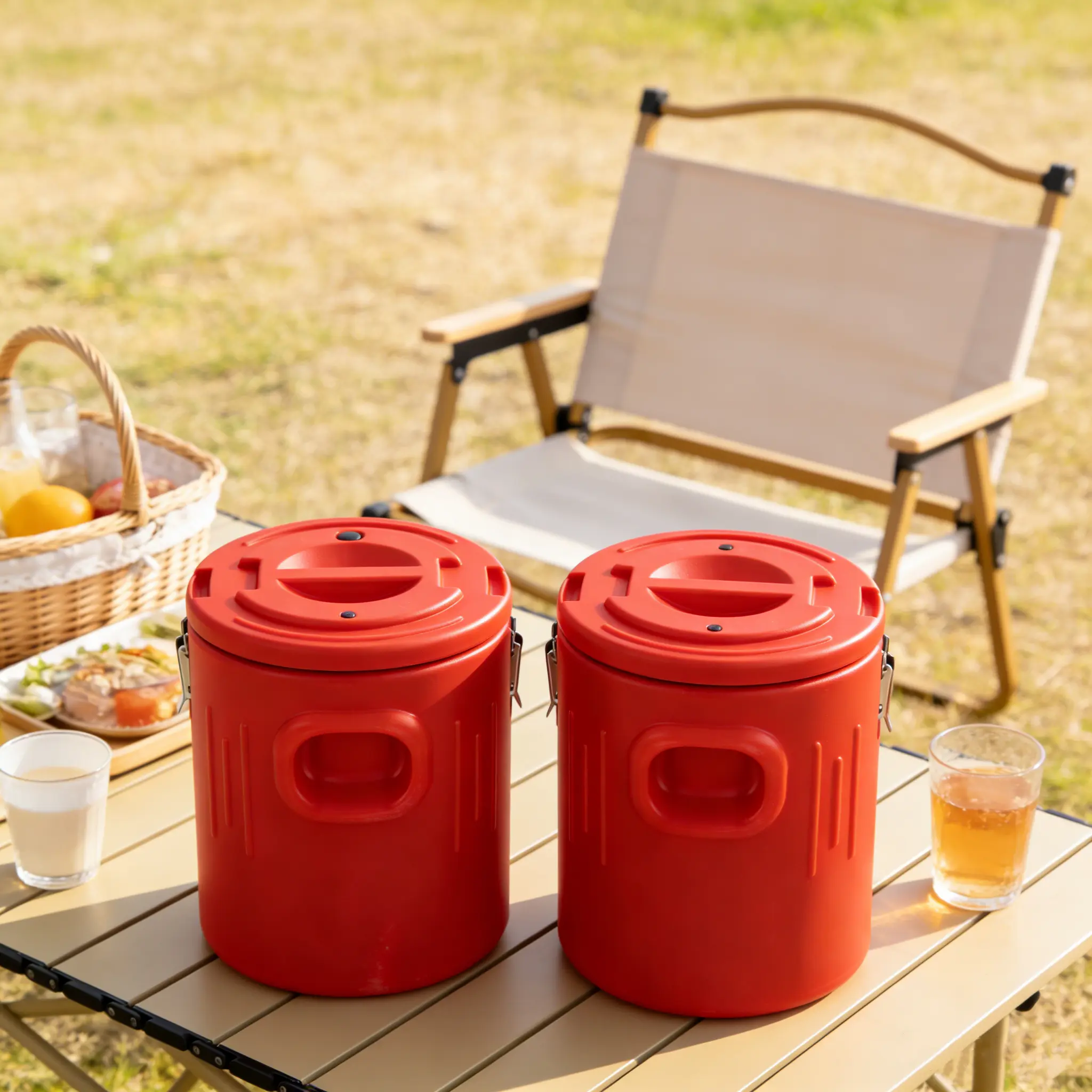 CNCEST 2-Pack Stainless Steel Insulated Beverage Dispenser (3.57 Gal) - Insulated Portable Cooler, Outdoor Drinkware, 24H Cooling/Warming PU Foam Container for Camping, Parties, Picnic, With Buckle, Camping Supplies, Outdoor Camping Equipment