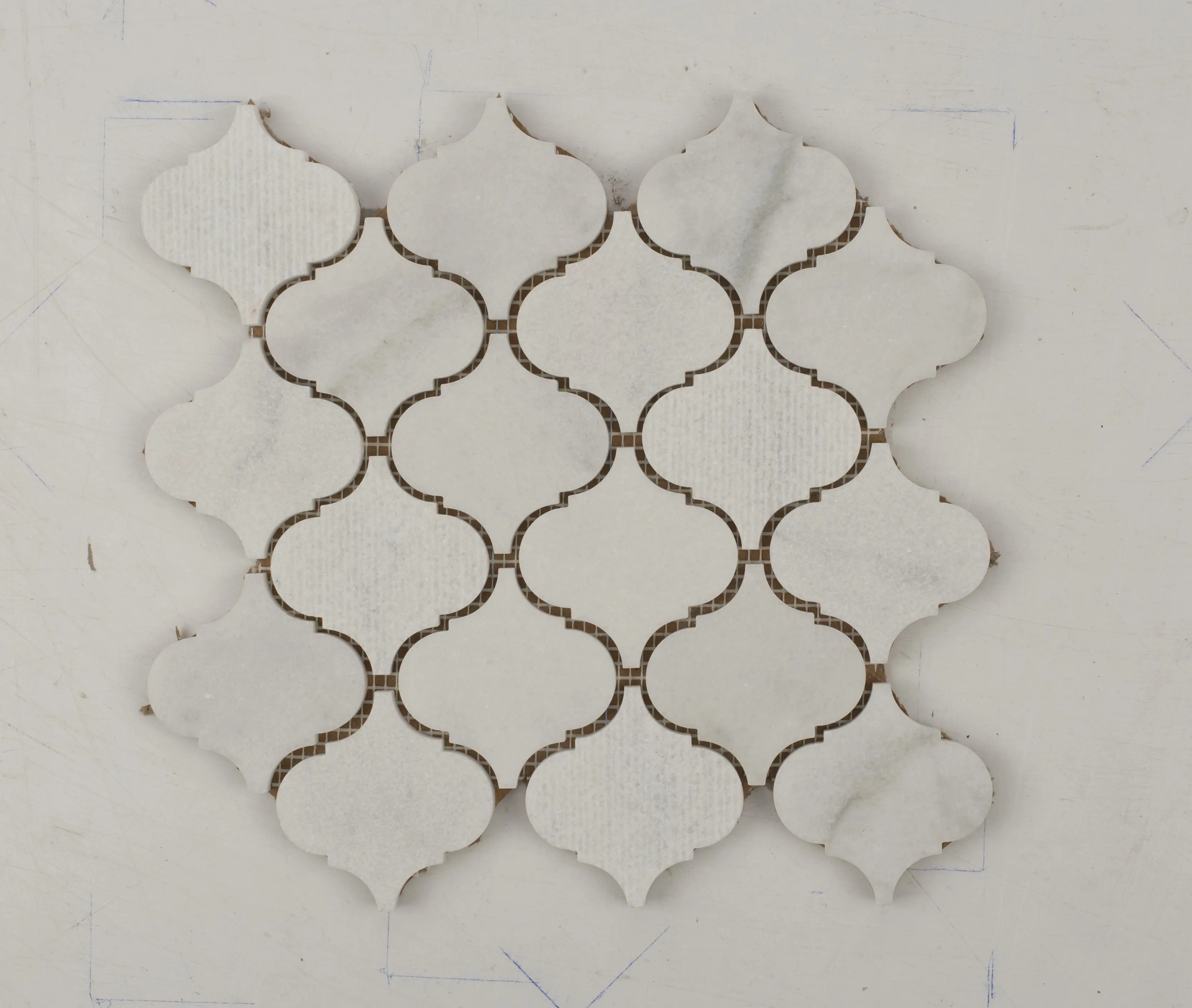 Bianco Nieve Lantern Shape Polished Mixed Surface Natural Stone Marble Mosaic Tile Sheet, 1 Sheet = 0.63 sq.ft., Flawless Alignment, Residential-Commercial Traditional Home Improvement Flooring Building Supplies Decor