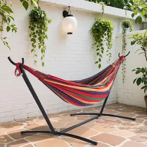 Heavy Duty Double Hammock with Space-Saving Steel Stand – 450lbs Capacity, Ideal for Outdoor Garden/Yard, Includes Carry Bag for Easy Transport,Red