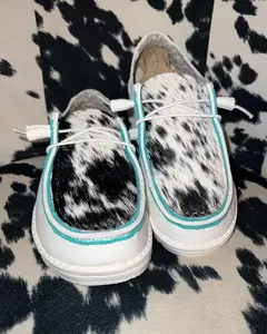 WOMENS Turquoise Beaded & Cowhide Hey Dudes