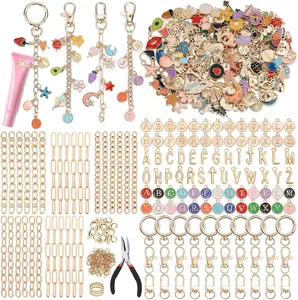 500Pcs Charms Lip Gloss Keychain Making Kit, DIY Craft Supplies with Charms, Key Chain Hooks, Jump Rings, Lobster Clasps, Chains & Tools, Jewelry Making Kit for Custom Keychains, Valentines Gifts